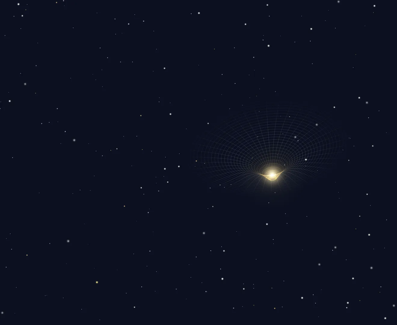A sky full of stars, with a faint curved grid far away.